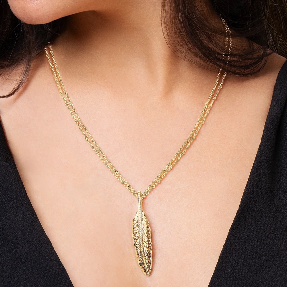 Anabel Aram Feather 18K-Gold-Plated & Cubic Zirconia Pendant Necklace